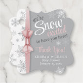 雪の興奮ピンクグレー雪のフレークのピンクの赤ちゃんシャワー フェイバータグ (正面)