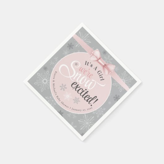 雪の興奮ベビーその女の子ピンクのスノーフレークのシャワー スタンダードカクテルナプキン (角)