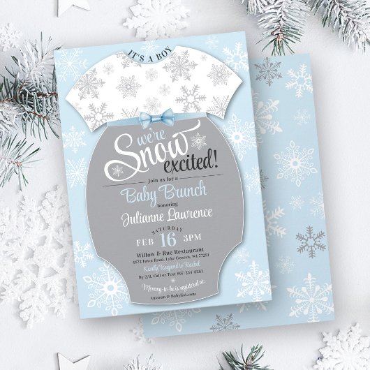 雪の興奮ベビーシャワーブルースノーフレークその男の子 招待状