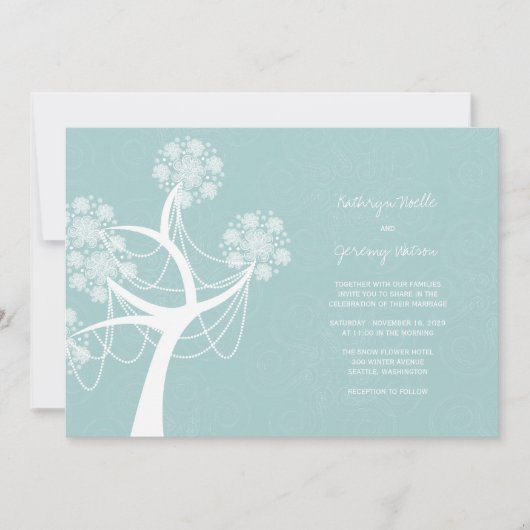 雪の花の木のライトウィンターウェディング招待状 招待状 (正面)
