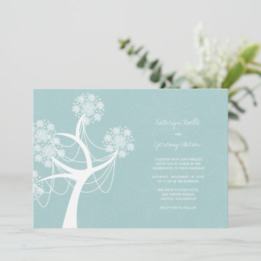 雪の花の木のライトウィンターウェディング招待状 招待状 (スタンド正面)