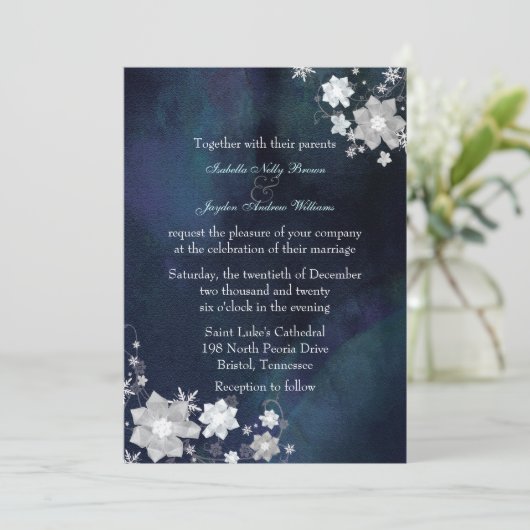 雪の花エレガント冬の結婚式 招待状 (スタンド正面)