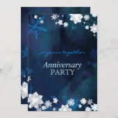 雪の花ブルー冬の結婚記念日 招待状 (正面/裏面)