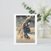 雪の芸者,豊国雪の中の芸舎，豊国，浮世絵 ポストカード (スタンド正面)