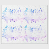 雪の荷を積んだ白く青い紫色のピンクのクリスマスツリー ラッピングペーパー (フラット)