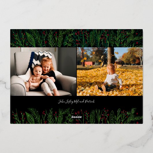 雪の葉クリスマスフォイルのフォトカード 箔シーズンカード (裏面)