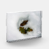 雪の葉休日のカードのキャンバス印刷にオーク材 フォトブロック (左)