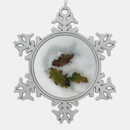 雪の葉休日カードのキャンバス印刷pオーク材 スノーフレークピューターオーナメント