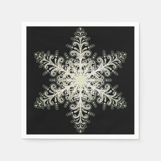 雪の薄氷のレースの冬の白と黒エレガント スタンダードカクテルナプキン (正面)