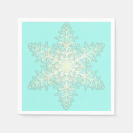 雪の薄氷のレース冬の白とティール（緑がかった色） エレガント スタンダードカクテルナプキン