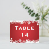 雪の薄紅白の冬の結婚式のテーブル番号 ポストカード (スタンド正面)