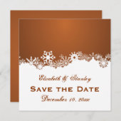 雪の薄茶色の冬の結婚式の日付を保存 セーブザデート (正面/裏面)