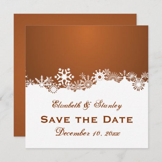 雪の薄茶色の冬の結婚式の日付を保存 セーブザデート (正面/裏面)