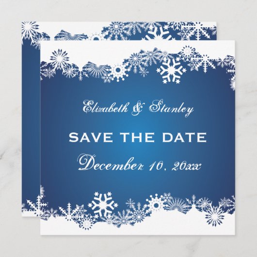 雪の薄青い白い冬の結婚式の日付を保存 セーブザデート (正面/裏面)