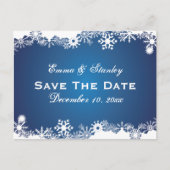 雪の薄青い白い冬の結婚式の日付を保存 案内ポストカード (正面)