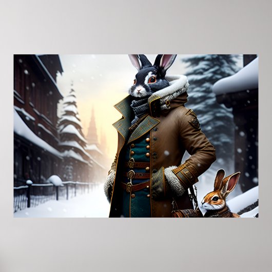 雪の街に息子がいるAI Art Rabbit Explorer ポスター (正面)