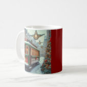 雪の街のヴィンテージ クリスマストラム コーヒーマグカップ (正面左)