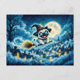 雪の街の上の魔法のパグの魔女 ポストカード