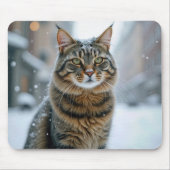 雪の街路の猫 マウスパッド (正面)