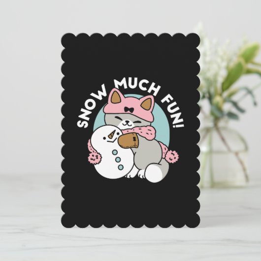 雪の装備をしたかわいい猫と雪だるまのアート 招待状 (スタンド正面)