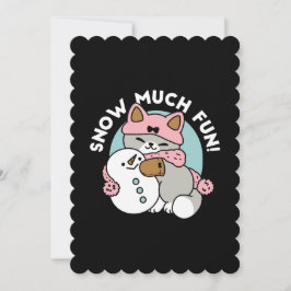 雪の装備をしたかわいい猫と雪だるまのアート 招待状