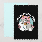 雪の装備をした雪だるまのアートと可愛い猫 招待状 (正面/裏面)