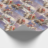 雪の西クリスマスの馬のサンタ、レッドバーン ラッピングペーパー (角)