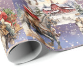 雪の西クリスマスの馬のサンタ、レッドバーン ラッピングペーパー (ロールコーナー)