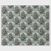 雪の覆われた常緑樹の写真のグリーティング名 ラッピングペーパー (フラット)