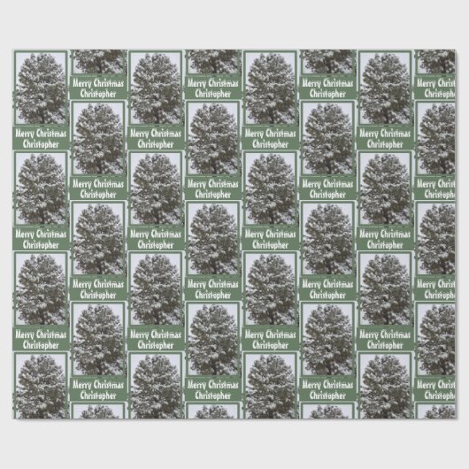 雪の覆われた常緑樹の写真のグリーティング名 ラッピングペーパー (フラット)