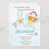 雪の誕生日の招待ウィンターパーティの招待状 招待状 (正面/裏面)