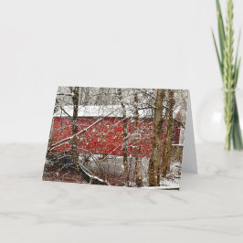 雪の赤いアシュランドで覆われた橋（デラウェア） サンキューカード