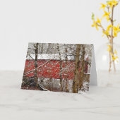 雪の赤いカバー付きのブリッジのホリデーグリーティングカード カード (黄色い花)