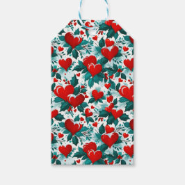 雪の赤いクリスマスハートとホリー ギフトタグ