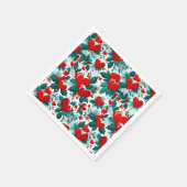 雪の赤いクリスマスハートとホリー スタンダードカクテルナプキン (角)