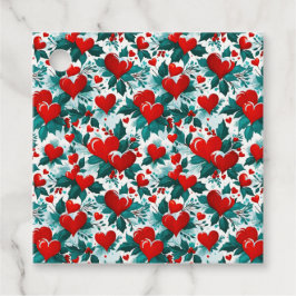 雪の赤いクリスマスハートとホリー フェイバータグ