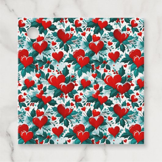 雪の赤いクリスマスハートとホリー フェイバータグ (正面)