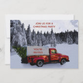 雪の赤いトラックのクリスマスパーティ ヴィンテージスタイルのクリスマス 招待状 (正面)