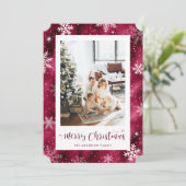 雪の赤いホイル写真メリークリスマス シーズンカード (スタンド正面)