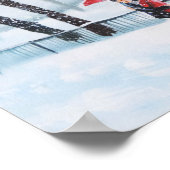 雪の赤い傘にロマンチックなカップル踊り ポスター (角)