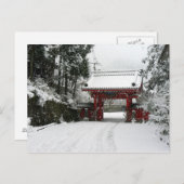 雪の赤い寺門 ポストカード (正面/裏面)