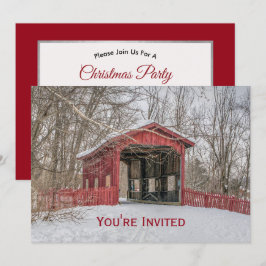 雪の赤い屋根の橋の写真 招待状