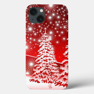雪の赤い木 iPhone 13ケース