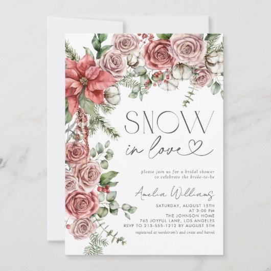 雪の赤い松の冬の花 招待状 (正面)