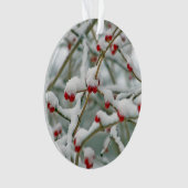 雪の赤い果実の冬のシーン オーナメント (正面)