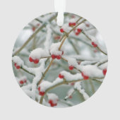 雪の赤い果実の冬のシーン オーナメント (裏面)