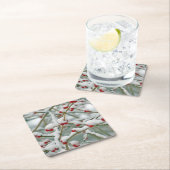 雪の赤い果実の冬のシーン スクエアペーパーコースター (インサイチュ)