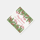 雪の赤い果実、松のクリスマス スタンダードカクテルナプキン (角)