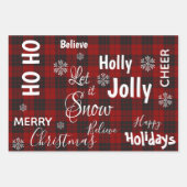 雪の赤い格子喜びクリスマス引用文プレゼント ラッピングペーパーシート (正面)