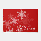 雪の赤い白い雪の結晶ミニマル化 ドアマット (正面)